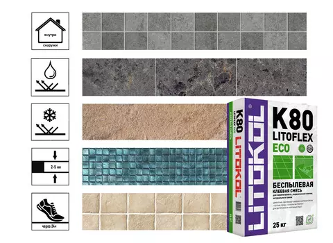 Клей для плитки и керамогранита Litokol Litoflex K80 25 кг