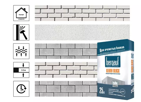 Клей для укладки ячеистых блоков Bergauf Kleben Block, 25 кг