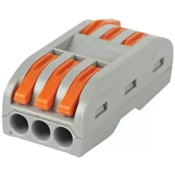 Клемма строительно-монтажная проходная СМК 222-2-413 с рычагом, 3 отверстия 0,08-2,5(4) мм2 {5 шт/уп