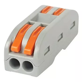 Клемма строительно-монтажная проходная СМК 222-2-412 с рычагом, 2 отверстия 0,08-2,5(4) мм2 {5 шт/уп