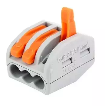 Клемма строительно-монтажная СМК 222-413 с рычагом, 3 отверстия 0,08-2,5 мм2 {20 шт/уп} ETP 40436