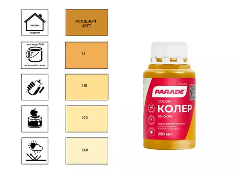 Колер водно-дисперсионный Parade Classic №201 охра 0,25 л