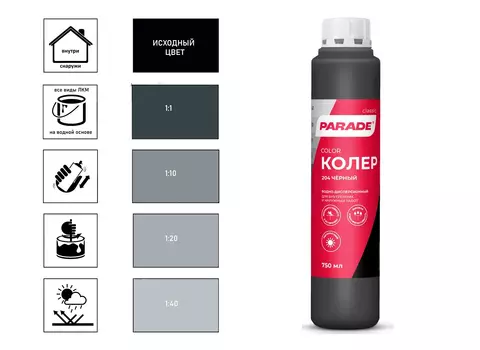 Колер водно-дисперсионный Parade Classic №204 черный 0,75 л