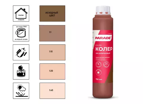 Колер водно-дисперсионный Parade Classic №205 коричневый 0,75 л
