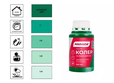 Колер водно-дисперсионный Parade Classic № 213 темно-зеленый 0,25 л