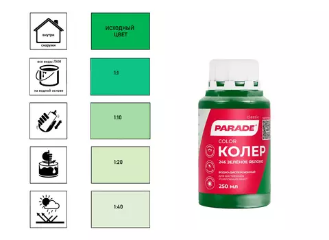 Колер водно-дисперсионный Parade Classic № 246 зеленое яблоко 0,25 л