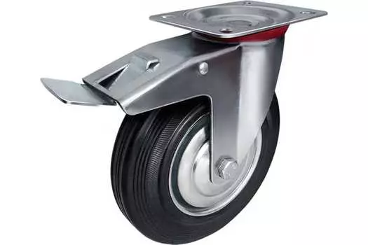 Колесо Тech-Krep промышленное поворотное D160 стальной обод с резин шиной и роликоподшип, площадка,