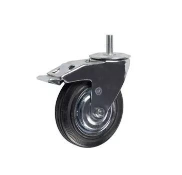 Колесо Tech-Krep промышленное поворотное D75, резьба М10, стальной обод, резиновая шина, с тормозом