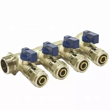 Коллектор 4 вых. 3/4"x16 с шаровыми кранами для м/п труб СТМ