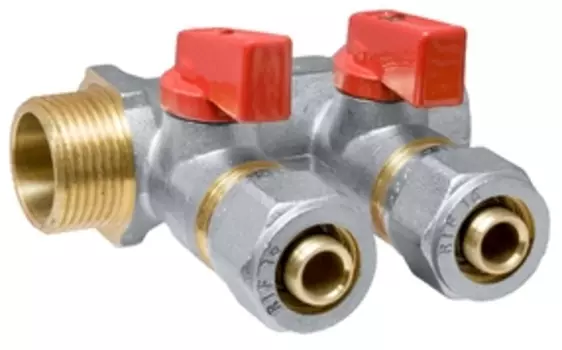 Коллектор для металлопластиковых труб с отсекающими кранами 2 вых.х3/4""х16, MP-У