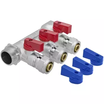 Коллектор для металлопластиковых труб с отсекающими кранами 3 вых.х3/4""х16, MP-У