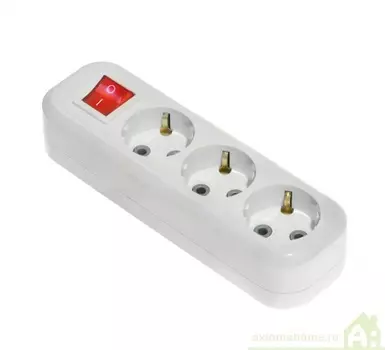 Колодка (розетка удлинителя) Lux У3-ЕВК 3-местная с з/к и выключателем, 250В 16А