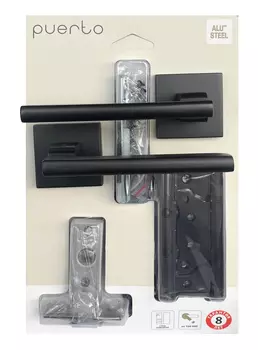 Комплект дверной фурнитуры PUERTO (ручка, защелка м/к, петли безВР), черный,