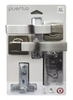 Комплект дверной фурнитуры PUERTO (ручка, защелка м/к, петли безВР), никель мат./никель блес.