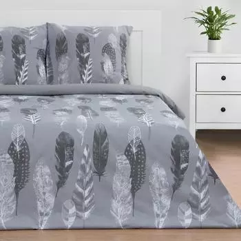 Комплект постельного белья Этель 1.5 - спальное Перья серый