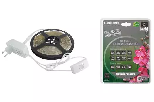 Комплект светодиодной ленты TDM SMD2835-60 LED/м-12 В-4,8 Вт/м-IP20-6000 К, 24 Вт 5 метров