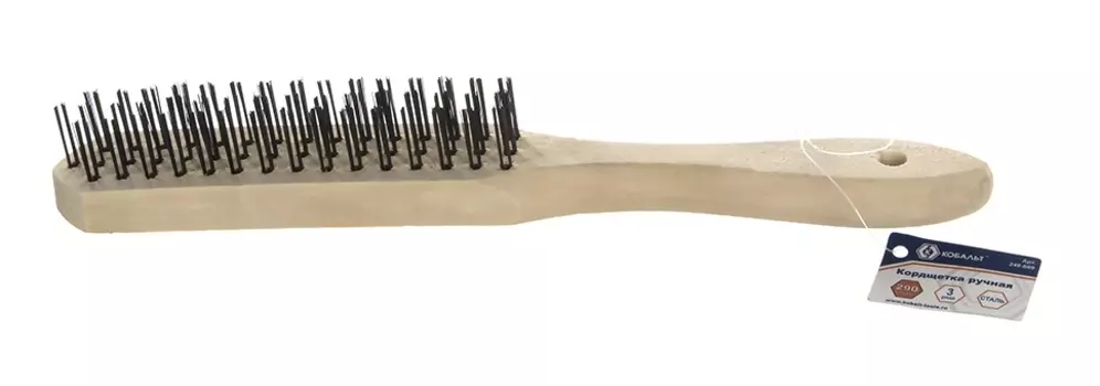 Кордщетка ручная Кобальт 3-рядная металлическая 290мм, деревянная ручка