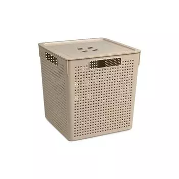 Коробка для хранения квадратная "Лофт" с крышкой 23л (латте)