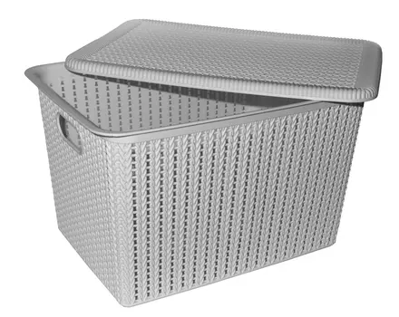 Корзина с "вязаной" крышкой 15Л серый