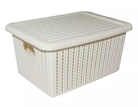 Корзина с вязаной крышкой 5Л молочный
