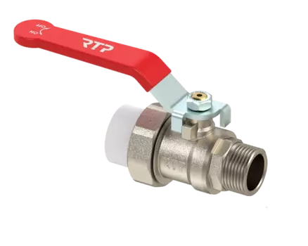 Кран шаровой латунный 20x1/2 с переходом на трубу PPR наруж. резьба рычаг RTP