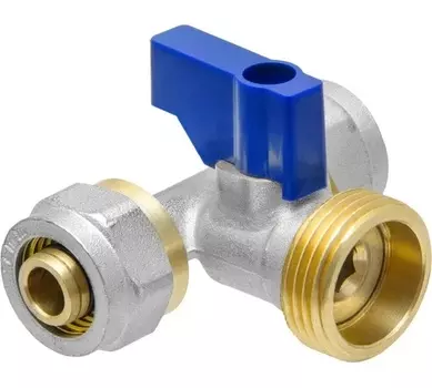 Кран шаровой трёхпроходной для бытовой техники под м/п трубу 16 х 3/4" х 16 ц/ш/ц флажок МР-М