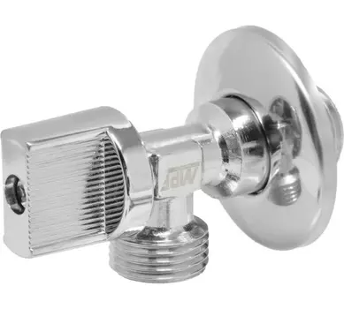 Кран шаровой угловой для бытовой техники с отражателем 1/2" н/н (хром, флажок сбоку) LIGHT МР-М