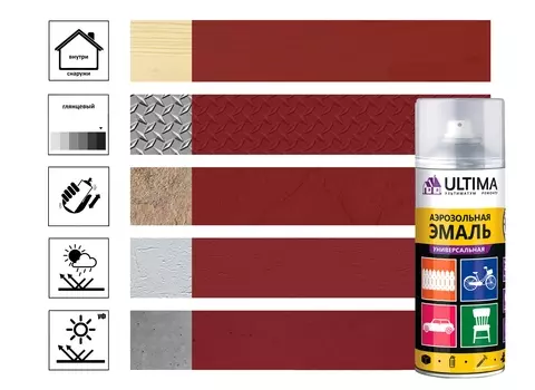 Краска аэрозольная Ultima универсальная 520 мл, RAL3011 темно-красный