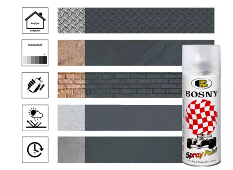 Краска акриловая Bosny аэрозоль, темно-серый