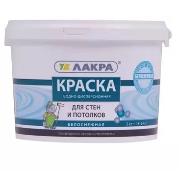 Краска акриловая для стен и потолков Лакра белоснежная 3кг