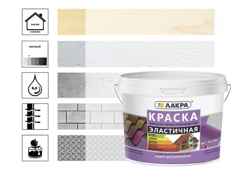 Краска акриловая Лакра эластичная 6 кг, белый