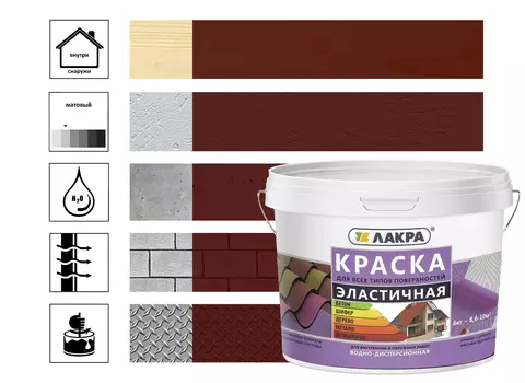 Краска акриловая Лакра эластичная 6 кг, красно-коричневый