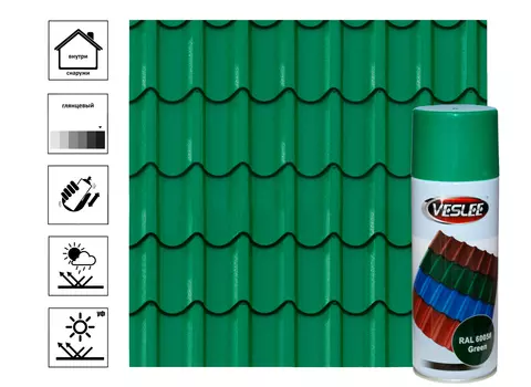 Краска акриловая Veslee для металлочерепицы 0,39 кг, зеленый мох (RAL 6005)