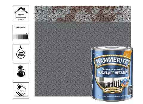 Краска алкидная Hammerite гладкая глянцевая темно-серая RAL 7016 ( 2л)