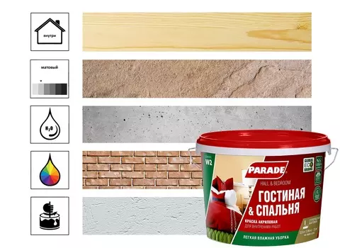 Краска для гостиной и спальни Parade W2 2,5л, белый