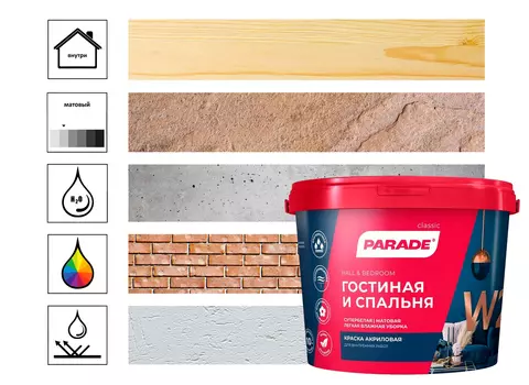 Краска для гостиной и спальни Parade W2 5л, белый