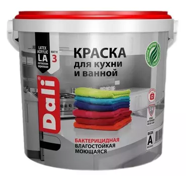 Краска для кухни и ванной Dali 0,9 л, база А, белый