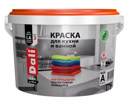 Краска для кухни и ванной Dali 2,5 л, база А, белый
