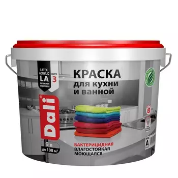 Краска для кухни и ванной Dali 9 л, база А, белый