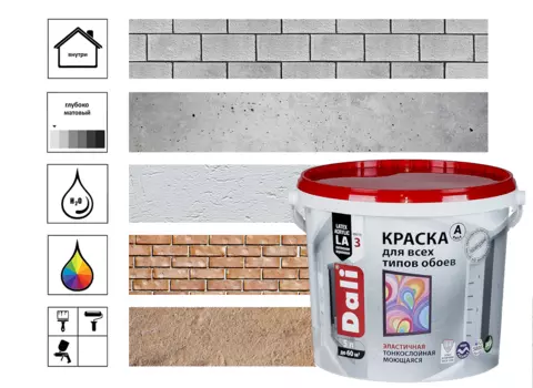 Краска для обоев Dali 5 л, база А, белый