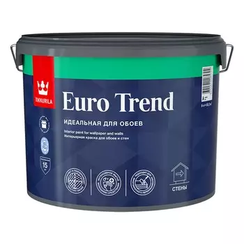Краска для обоев и стен Tikkurila Euro Trend 9 л, база А белый