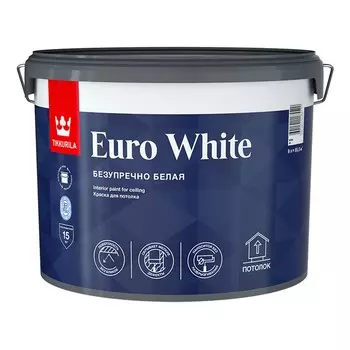 Краска для потолка Tikkurila Euro White 9 л, белый
