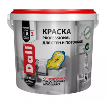 Краска для стен и потолков Dali Professional 5 л, , база А, белый