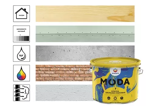 Краска для стен и потолков Eskaro Moda 7 2,7л, база А, белый