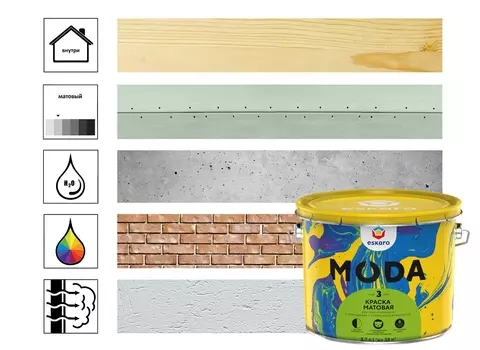 Краска для стен и потолков Eskaro Moda 3 2,7л, база А, белый
