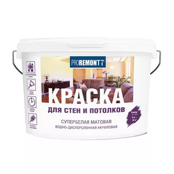 Краска для стен и потолков PROREMONTT супербелая Л-С 3 кг