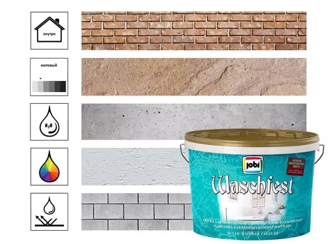 Краска для ванных и кухонь Jobi WaschFest О2 -20С 5 л, белый
