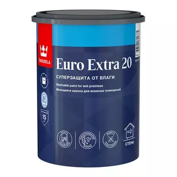 Краска для влажных помещений Tikkurila Euro Extra 20 0,9 л, база А белый