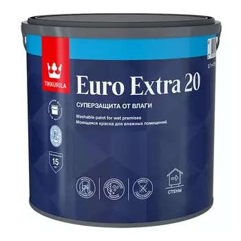 Краска для влажных помещений Tikkurila Euro Extra 20 2,7 л, база А белый