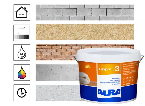 Краска интерьерная Eskaro Aura Luxpro 3 для высококачественной отделки 9л, база А белый